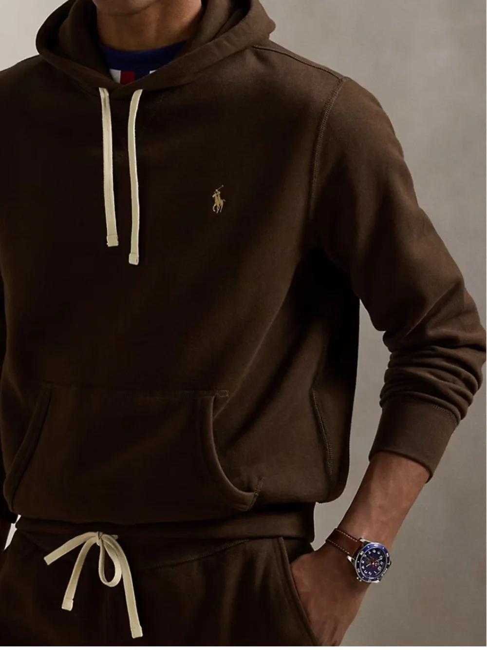 Polo Ralph Lauren Brown Cotton Blend Fleece Hoodie  Pullover Sweatshirt (S,M)
